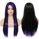 Baruisi Long Purple Black Wig Silky Straight Synthetic Heat Resistant Side Bangs Halloween Costume Hair Wigs for Women Girls