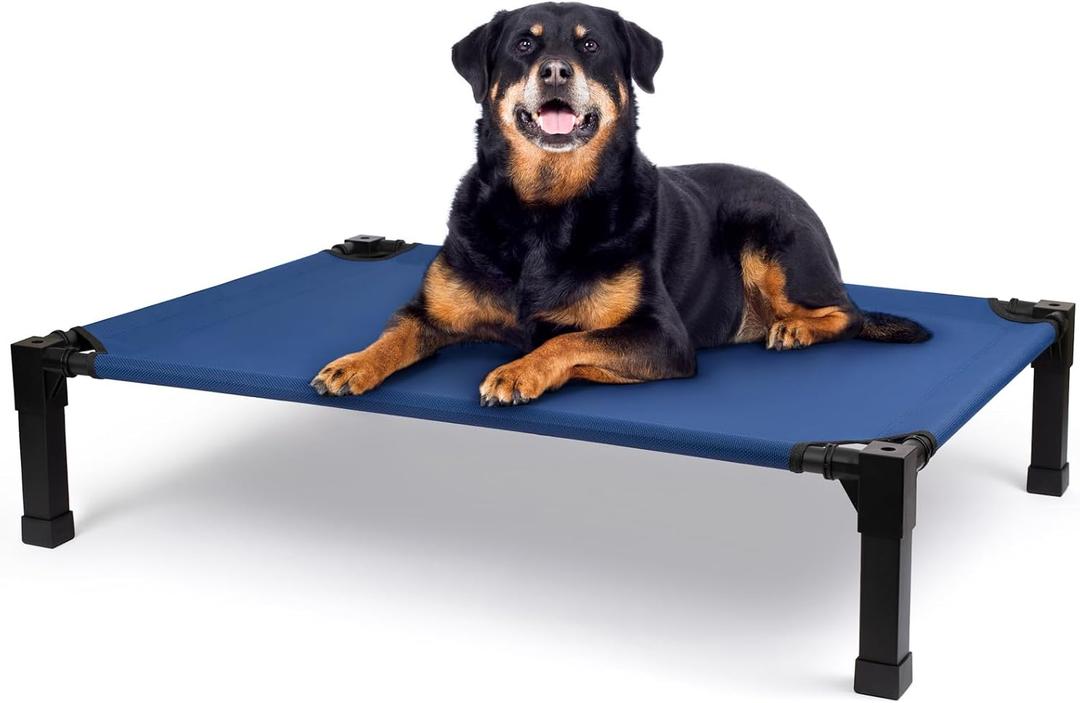 Heeyoo Cooling Elevated Dog Bed, Raised Dog Cot with Washable Breathable Mesh and Metal Frame, Portable for Indoor and Outdoor Use, Large, Navy (51"L x 36"W x 9.3"H)