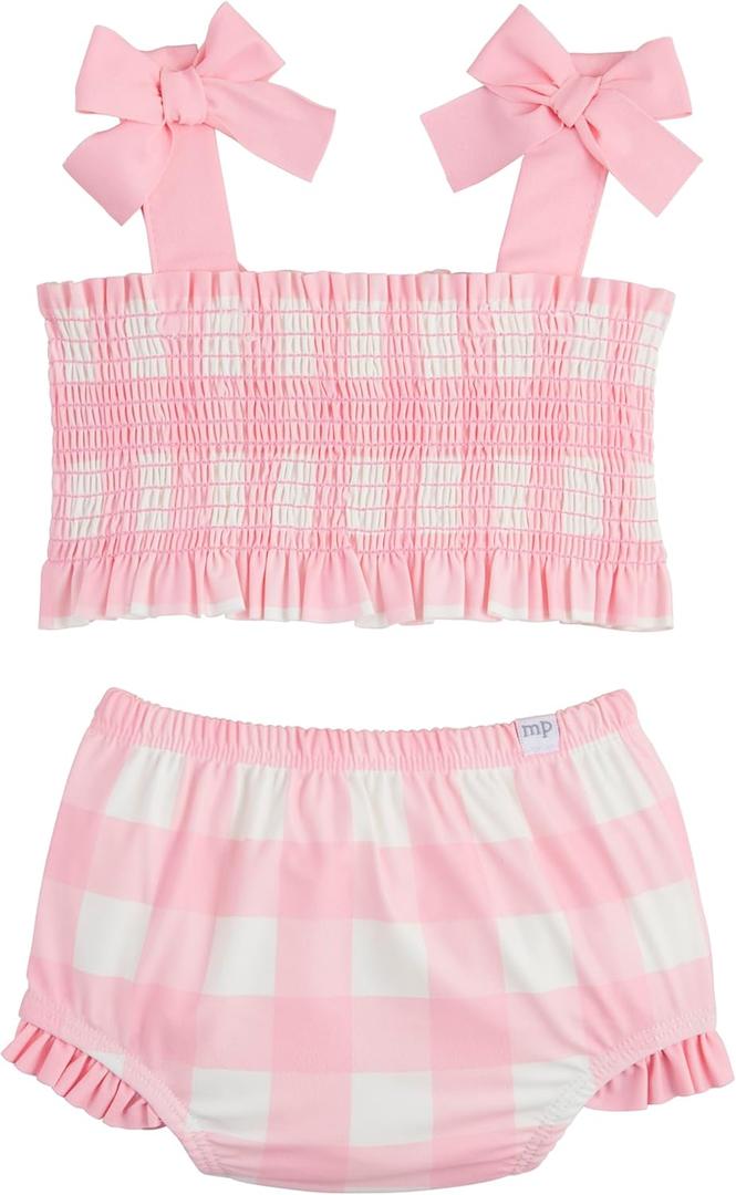 Mud Pie Girls Children's Smocked Bow 2pc (2T, Pink Check)