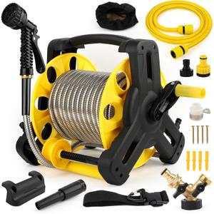 50ft 304 Stainless Steel Garden Hose Metal, Heavy Duty Water Pipe with Nozzles for Yard, Outdoor - Flexible, Never Kink & Tangle, Puncture Resistant (Silver)