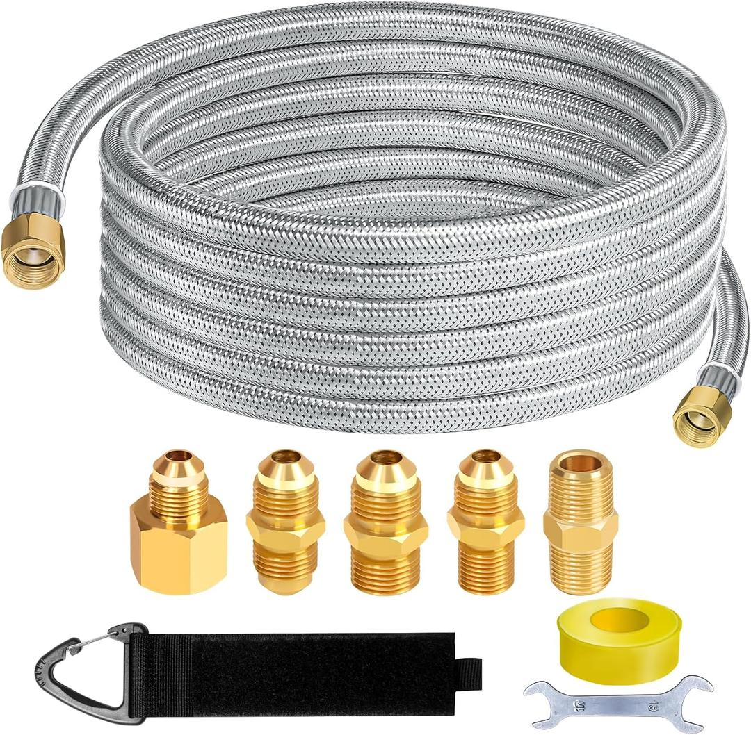12FT Stainless High Pressure Braided Propane Hose Extension with Conversion Coupling 3/8" Flare to 3/8" Male Flare,3/8" Male NPT,1/8" NPT Male, 1/4" Male NPT,1/2" Female NPT for Heater,Grill,Fire Pit