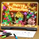 Portable LED Note Board with Colors, Rechargeable 16-inch 7 Light Effects Doodle Glow Memo Message Dry Erase Drawing Lumi Board with Stand for Gift/Classroom/Office/Kids, 5 Markers & Sketchbook