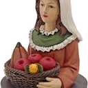 Thanksgiving Girl w Basket on Base  4.13" Resin Fall Harvest Bust Figurine  Autumn Tabletop Decoration for Home, Shelf, or Tiered Tray Display