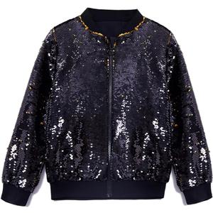 Cilucu Kids Jackets Girls Boys Flip Sequin Zipper Coat Jacket for Toddler Girls Birthday Outerwear Clothes (8 Years, Black Turn Gold (Bomber Style))