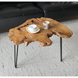 DONZIKLE Live Edge Coffee Table, Natural Fir Wood Coffee Table for Living Room, About 22" W x 13" D x 17" H Unique Handcrafted Raw Wood Table with Sturdy Metal Hairpin Legs