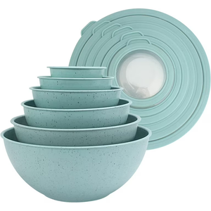 COOK WITH COLOR Nesting Mixing Bowls - 12 Piece Plastic Bowl Set with Lids, Microwave Safe (Blue)