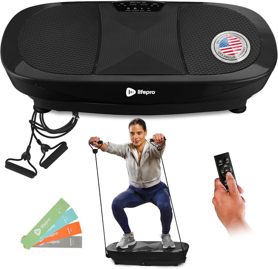 Lifepro Rumblex Max 4D Vibration Plate Exercise Machine  Whole Body Vibrating Machine with 3 Motors, 500 lb Capacity & Resistance Bands  Vibration Platform for Lymphatic Drainage & Muscle Toning (BLACK)