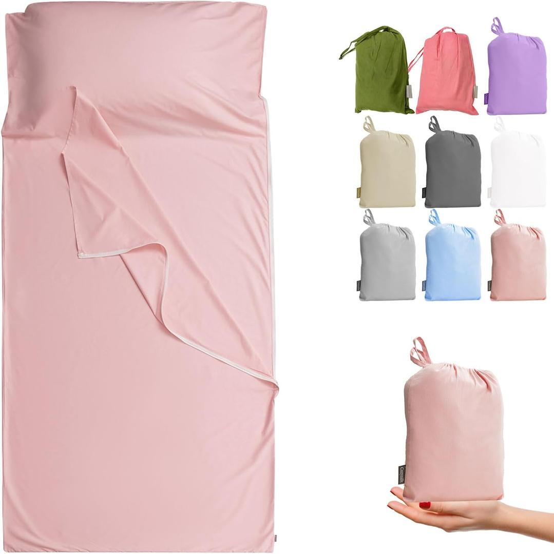 100% Cotton Sleeping Bag Liner with Zipper - Adult Travel Sheet Bed Sack for Hotels Camping Hikers Mattress RV Recliner Sofa Guest Bed Campout Truck Camper Flatbed Bunk Beds