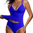 ANRABESS Womens Tankini Set Two Piece Swimsuit Tummy Control V Neck Top Bathing Suit High Waisted Color Block Swimwear 2026 Royal Blue, Large