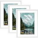 Picrit 17x22 Picture Frame 3 Pack, White Poster Frame, Display Poster 12 x 18 with Mat or 17 x 22 without Mat for Horizontal or Vertical Wall Mounting