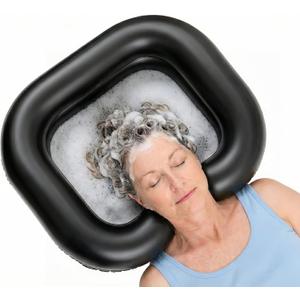 Inflatable Shampoo Basin, Portable Hair Washing Bowl with Drain Hose, Double-Layer Ergonomic Neck Support & Leak-Proof Design, for Bedridden, Disabled, Elderly and Pregnant Women (black