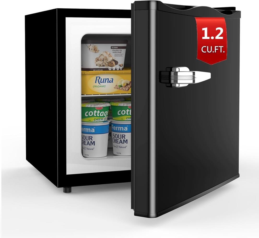 COWSAR Compact Mini Freezer, 1.2 Cu.Ft Small Upright Freezers with Handle, Removable Shelves, Adjustable Thermostat, Low Noise Stand up Congelador for Home, Office, Black