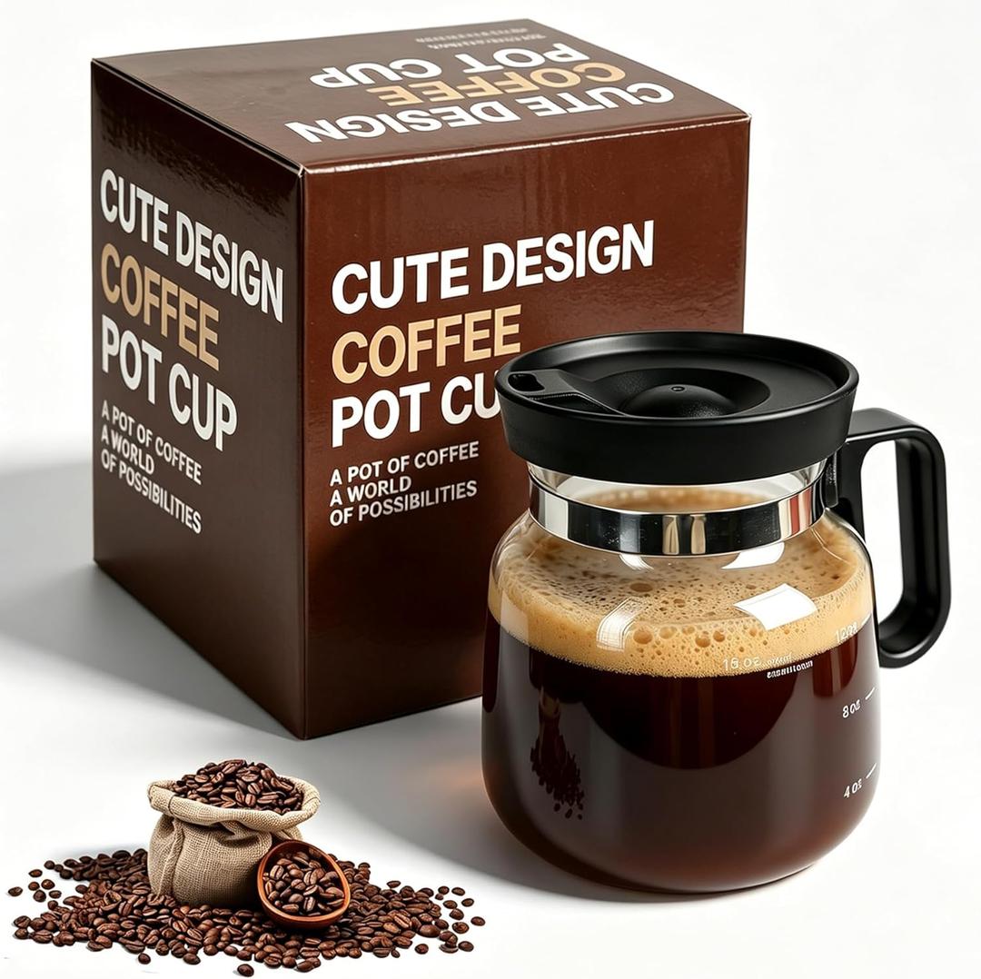 16 Oz Glass Coffee Pot Mug with Spill Proof Lid, Heatproof Clear Cup for Travel & Office, Gift for Coffee Lovers (1 Pack)