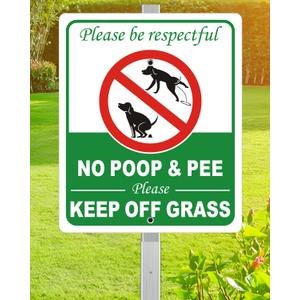 Heavy Duty Aluminum No Dog Poop Signs for Yard, 12" x 10" Metal No Peeing No Pooping Dog Sign With 28" Stake, Be Respectful Keep Off Lawn, Outdoor, Weather Resistant
