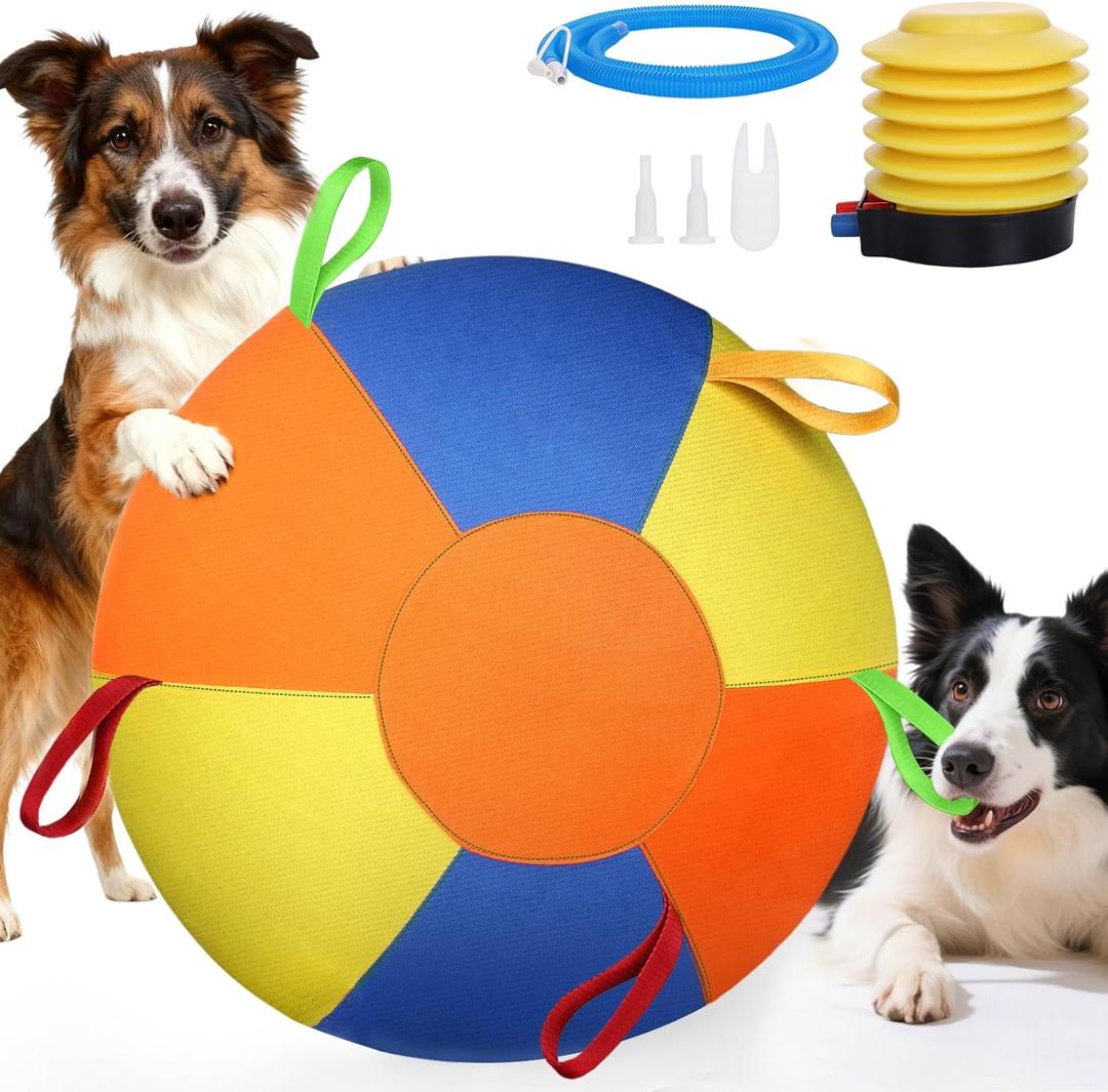 AIERSA Herding Ball for Dogs, Large Dog Ball with Handles for Outdoor Play, Indestructible Training Toy Balls for Australian Shepherd, Interactive Toy Balls for Medium & Large Dogs (Orange + Yellow + Blue)