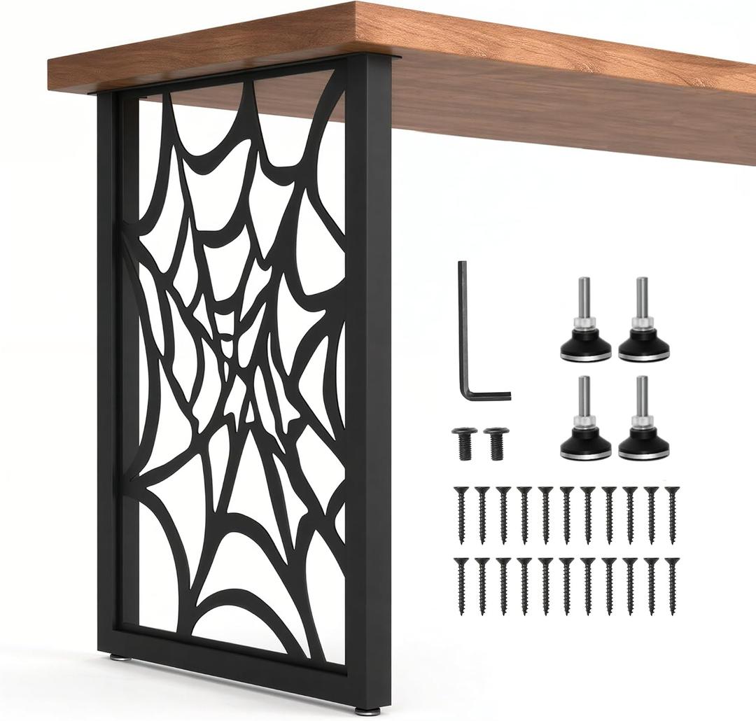2 PCS Table Legs 28 Inch, Metal Dining Table Base, Industrial Furniture Legs with Engraved Design Heavy Duty Desk Legs for Dining Tables, Coffee Tables, Black