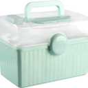 Plastic Family First Aid Box, Empty Emergency Medical Organizer, 3 Layers Portable Medicine Storage Container with Handle for Art Craft and Family, Office and Travel (Green-Clear)