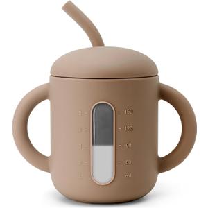 SAMiGO Silicone Sippy Cup, Baby Straw Cup for 6 12 18 Months, Sippy Cup with Straw for Toddlers 1-3 Years, Baby Water Cup for Drinking and Training, 6 oz (Earth)