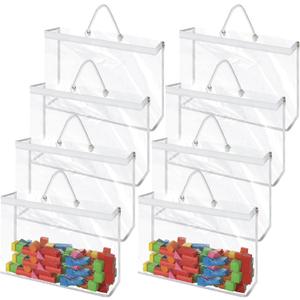 12 Pack Clear PVC Toy Storage Bag with Zipper, Plastic Toy Storage Bags with Handle, Dust-Proof and Waterproof Toy Organizer Bags, Portable Handheld Toy Travel Bag for Blocks Set, Puzzles, Small Toys