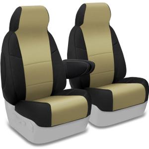 Coverking Custom Fit Front 50/50 Bucket Seat Cover for Select Ford E-Series Models - Neosupreme (Tan with Black sides)