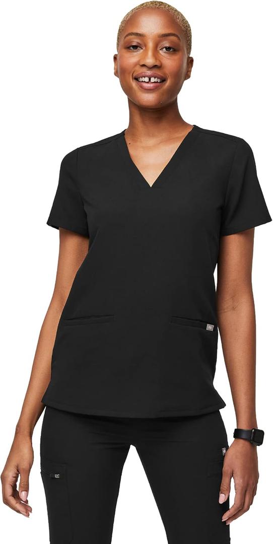 FIGS Casma Scrub Top for Women  Classic Fit, 3 Pockets, Four-Way Stretch, Anti-Wrinkle (Small, Black)