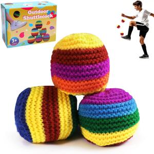 2 x 3/6 Pack Knitted Footbag, Sand Filled Hacky Ball - Durable Handmade Kick Sack for Kids Adults Outdoor Game & Retro 90s Toy