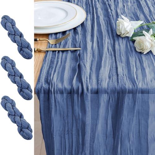 Xiomot 3PCS Table Runner Cheesecloth 10FT Blue Boho Gauze Cheese Cloth Rustic Sheer Table Runners for Wedding Birthday Bridal Baby Shower Party Decoration