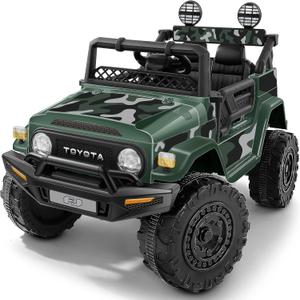ELEMARA Toyota FJ40 Ride On Car-4.0mph Ride on Jeep,12V 7AH Battery Cars for Kids with Remote, Kid Driving Car Truck, Electric Car for Kids with DIY Stickers, 3 Speeds, 6 LED Lights, Bluetooth- Green