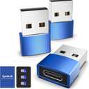 Syntech USB C Female to USB A Male Adapter 3 Pack, Type C Charger Cable Power Adapter Compatible with iPad Air 7, iPhone 17/16/15/14/13 Pro Max, Apple Watch Series 10/9/8, Samsung Galaxy S20 etc, Blue