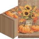 100PCS Fall Thanksgiving Napkins, Disposable Sunflower Pumpkin Paper Napkins for Thanksgiving Party Table Decorations