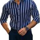 SOLY HUX Men's Striped Button Down Long Sleeve Collared Formal Shirts Business Casual Clothes (X-Large, Dark Blue Striped)