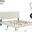King Size Bed Frame with Velvet Upholstered Headboard, Platform Bed with Strong Wood Slats, Mattress Foundation, Box Spring Optional, Easy Assembly, Beige