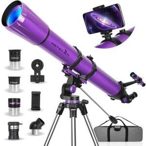 Telescope, Telescope for Adults High Powered, 90mm Aperture 1000mm Astronomical Refractor Telescopes for Beginners, Magnification 500X, with Three Eyepieces, Phone Adapter & Carrying Bag (901000-Purple)