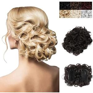 Elaine Combs Messy Bun Hair Piece Curly Dish Hair Buns Extension Thick Chignon Hairpiece Clip in Ponytail Scrunchies Hair Pieces for Women (Dark Brown -#98)