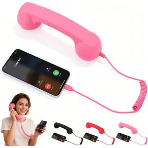 Retro Phone Handset,2026 New Retro Style Type-C Phone Handset,Type-C Retro Telephone Wired Handsets Style Landline Handle Receiver for Cell Mobile Video Conferences,Calls,Meetings (Pink)