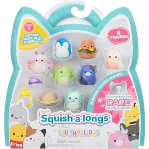 Squish-a-longs 8 Pack - Series 1, Style 1 - (8) 1 Mini-Squish with 2 Accessories, Ring, and Collectors Guide - Collect, Trade, & Play
