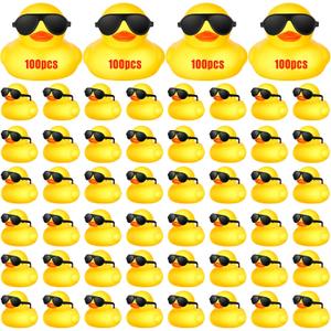Chivao 100 Pcs Rubber Ducks with Sunglasses in Bulk Mini Yellow Rubber Duck Gifts Squeak Bath Float Bathtub Toys for Cruise Gift Exchange Birthday Party Supplies