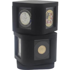 Rotating Coin Display Case Stand with 22 Foam Gaskets, Challenge Coin Holder Display and Coin Protector Sleeves Set for Coins Medallions, 360 Degree Rotatable Coin Boxes for Collectors (L-2)