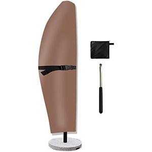 JUNKOGO Patio Cantilever Umbrella Cover, Outdoor Waterproof Parasol Cover Offset Banana Style, Fit 7ft to 11.5ft Cantilever Offset Umbrella with Push Rod. Rain, Wind, Dust, Snow Protection.(Coffee)