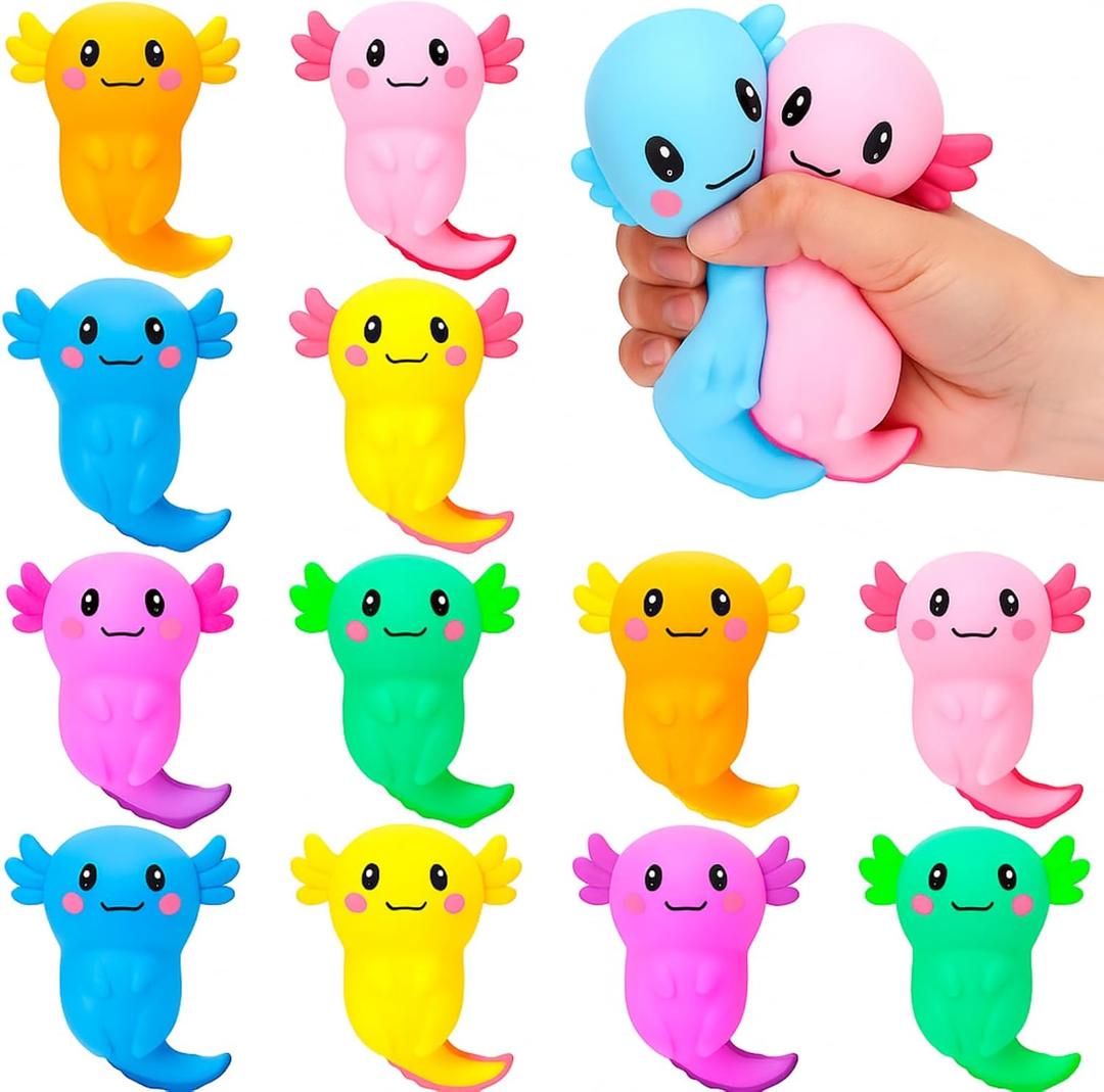 Meooeck 12 Pcs Mini Axolotl Stress Relief Balls Salamander Fidget Sensory Items, Office Stress Relief, Birthday and Stocking Stuffers(Classic Style,TPR)