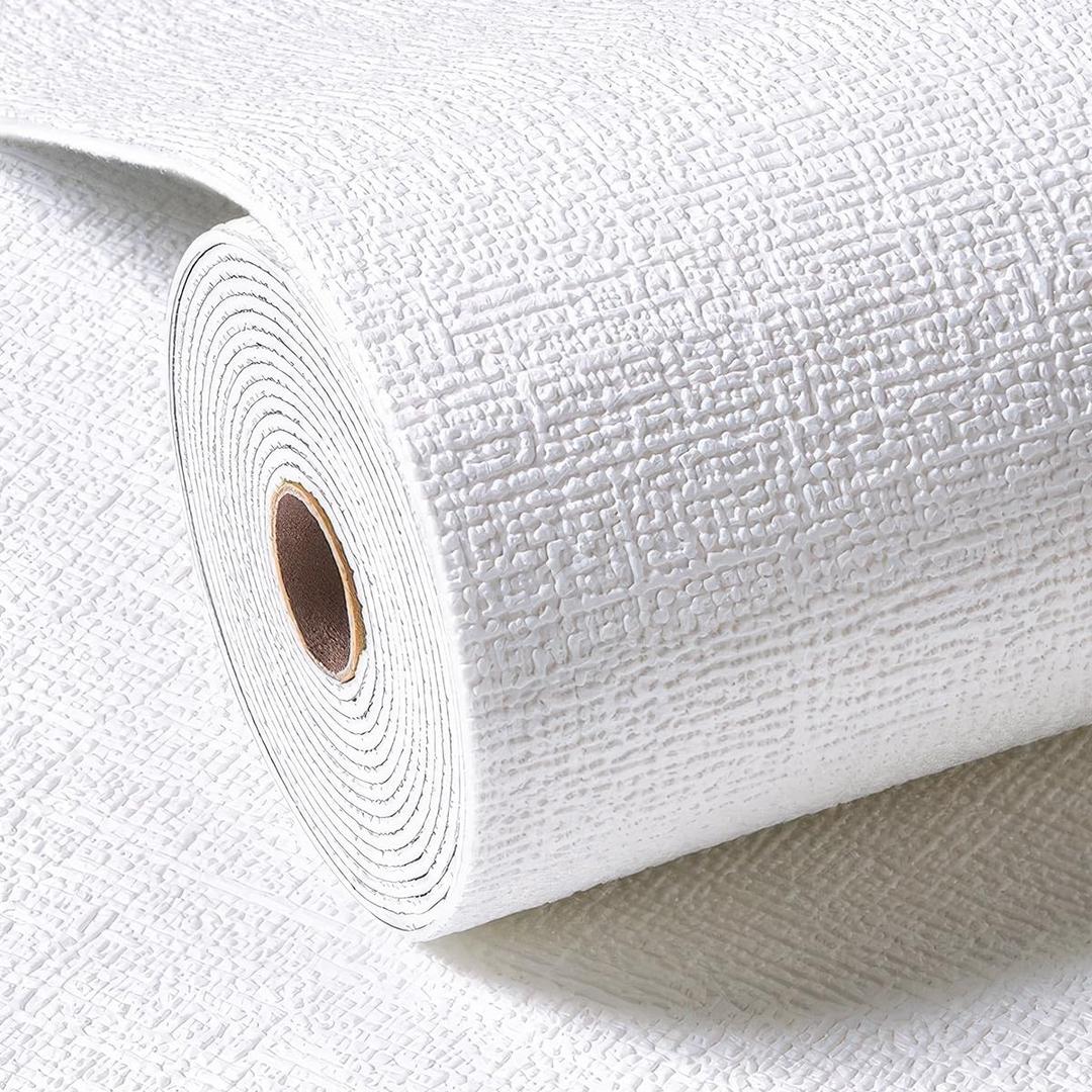 White 3D Foam Cotton Wallpaper Texture Peel and Stick Waterproof Wallpaper, Length 19.7" Width 393" Per Roll, Suitable for Living Room and Bedroom Wall Decoration Tenant Friendly