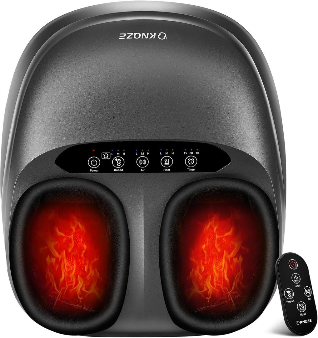 KNQZE Shiatsu Foot Massager with Heat, Compression, Deep Kneading Foot Massage for Plantar Fasciitis Relief, Remote Control, Multi Massage Modes, Auto Shut-Off Timer, FSA Eligible, Charcoal Gray