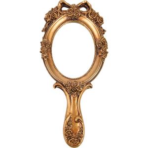Nerien Vintage Handheld Mirror, Vanity Makeup Mirror with Handle, Antique Embossed Rose Princess Hand Mirror for Women, Portable Travel Packet Compact Mirrors, Decorative Cosmetic Handle Mirrors, Gold