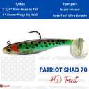 USA Bass Tackle Patriot Shad - Scent Infused Paddle Tail Swimbaits Pre Rigged Fishing Lures Premium Bait Strong Owner Hook, Fishing Gear for Bass Freshwater Predator Fish (1/4oz - 2.8", HD Trout)