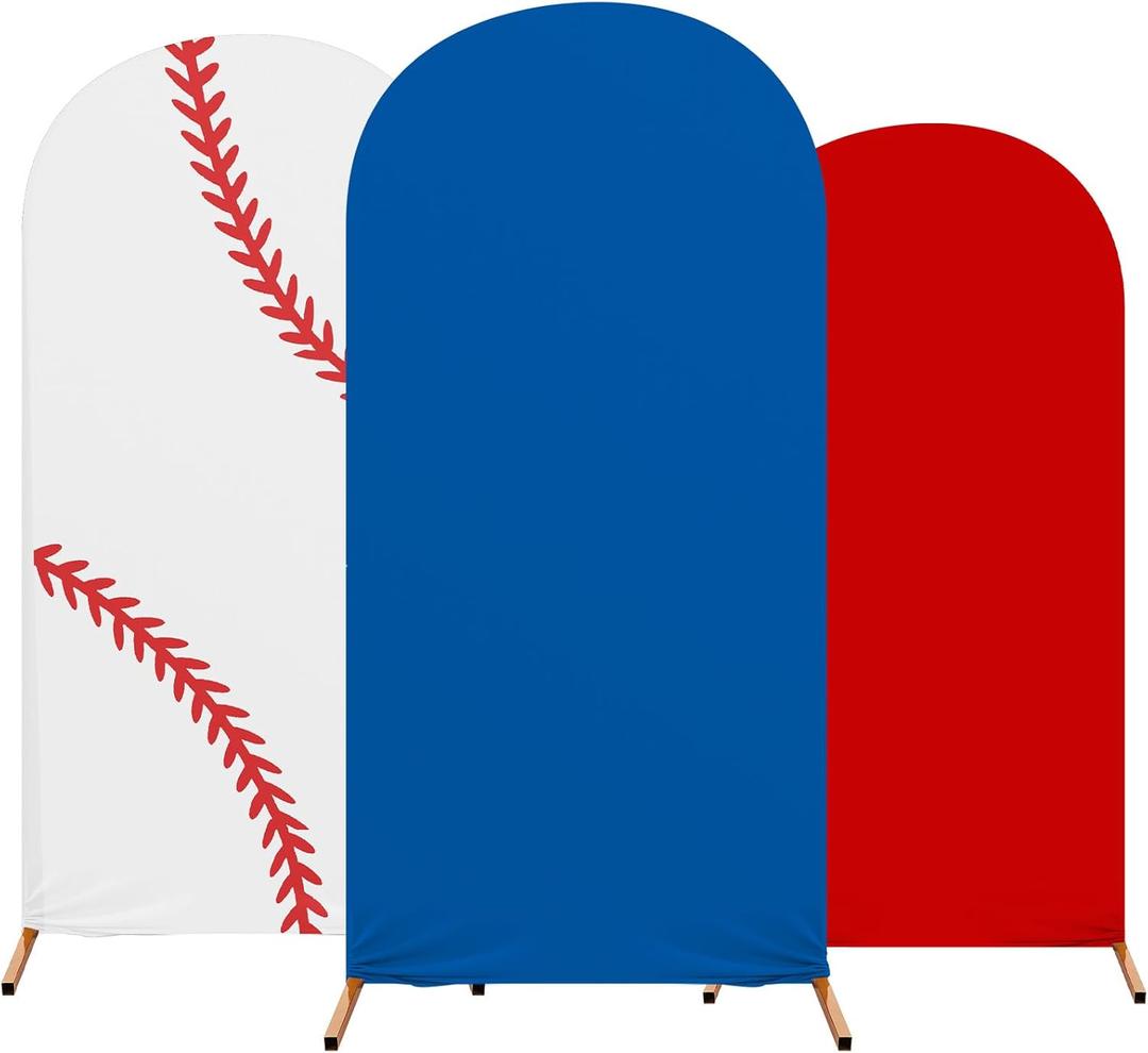 3 Pcs Classic Baseball Arch Backdrop Stand Cover Spandex Fitted Sports Theme Birthday Arch Cover 4ft, 5ft, 6ft Photo Background Props for Birthday Party Decoration