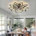 Ruibutrade 15Leaves-Black Flower Modern CeilingFans with Lights, Low Profile Ceiling Fan with Remote for Bedroom, Flush Mount Ceiling Fan with LED Dimmable Light,6-Speeds, Timing CeilingFan Light