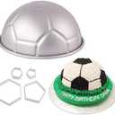 9 Inch 3D Full-size Soccer Ball Aluminum Baking Pan with 4Pcs Hexagon Pentagon Cookie Cutter, Football Shape Metal Cake Pan Mold Boy's Birthday Sports Party Cake Bakeware Supplies