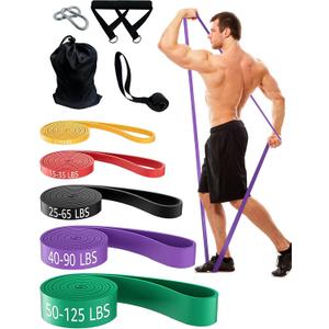 Resistance Bands Set with Handles, Exercise Bands for Working Out | 5 Levels Pull Up Elastic Band with Door Anchor, Workout Equipment for Body Stretching, Muscle Training, Men & Women