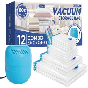 Vacuum Storage Bags with Electric Pump, 12 Pack (2 Jumbo/2 Large/4 Medium/4 Small), Space Saver Bags with Pump, Storage Vacuum Sealed Bags for Clothes, Comforters, Blankets, Bedding