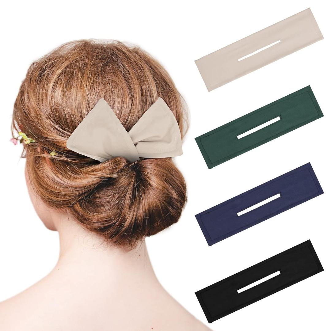 4 Pieces Deft Hair Bun Maker Doughnut Hair Bun French Hairstyle (Black, Khaki, Green, Dark Blue)
